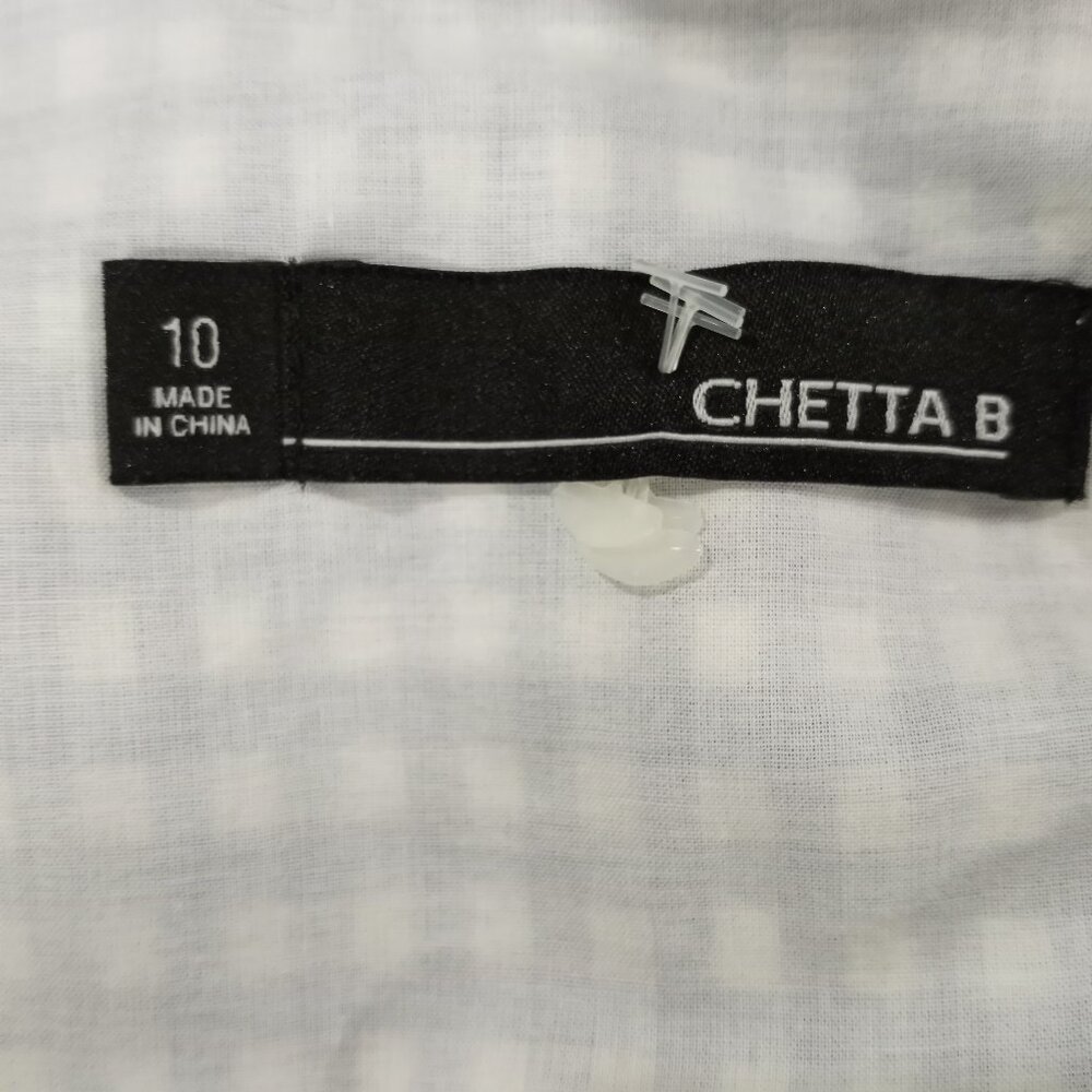 CHETTA B BLUE WHITE GINGHAM FIT & FLARE SHIRT DRESS WITH BELT & COLLAR SIZE 10 - Picture 7 of 9